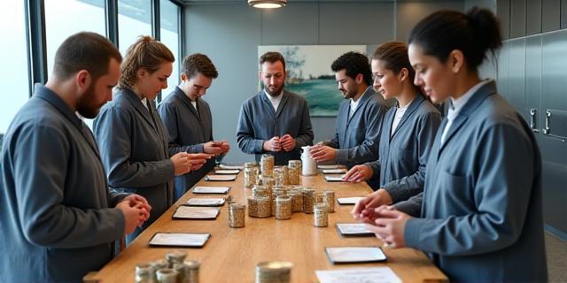 Team of nutritionists in a high-tech workshop